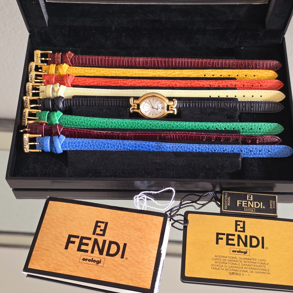 AUTHENTIC Fendi Women's Multicolor Leather Watch Strap Set With Case